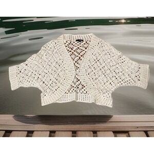 a.n.a Women's 1X Cream‎ Crochet Knit Open Front Cardigan Shrug Sweater Top fairy